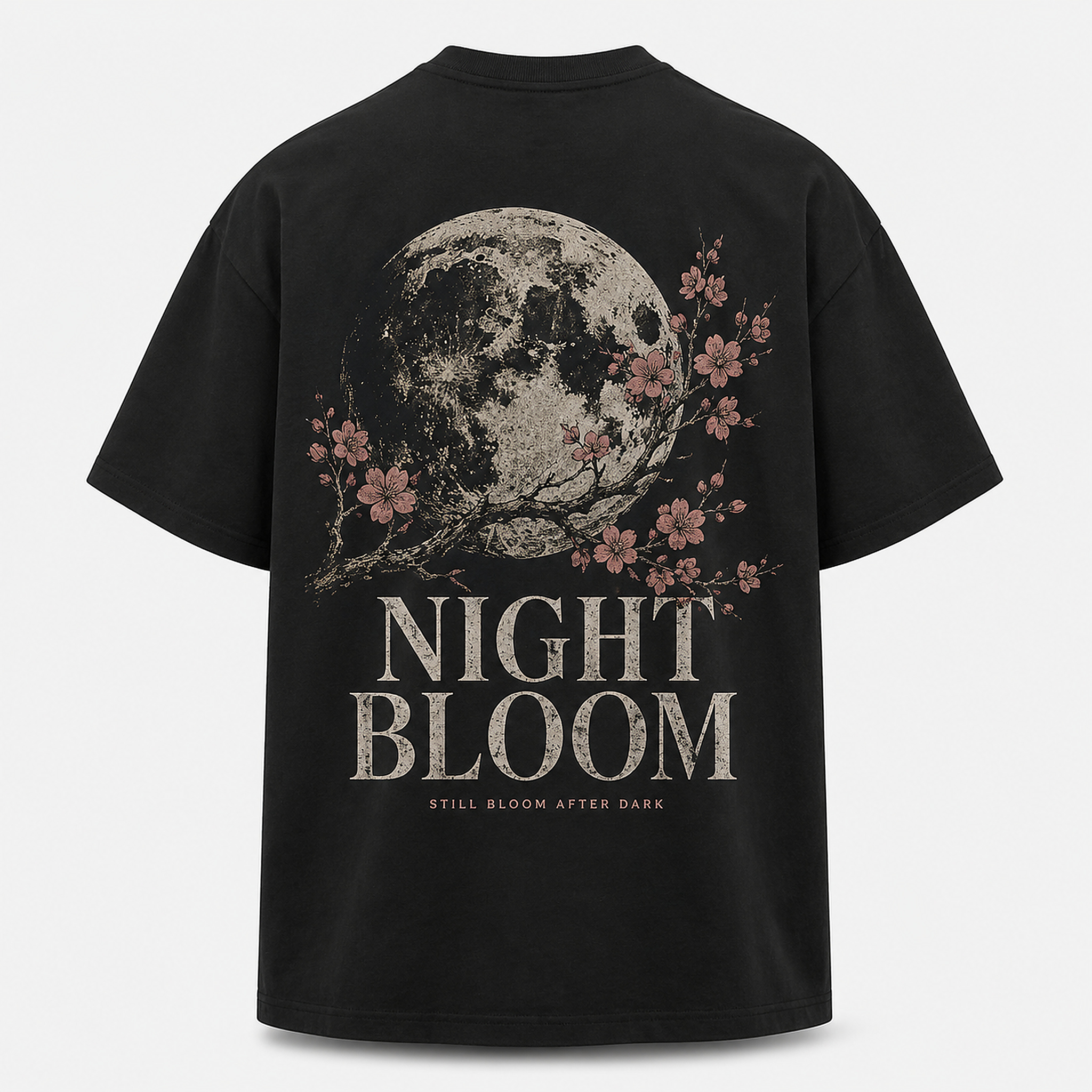 Night Bloom Tee in Black, back product photo with large back graphic