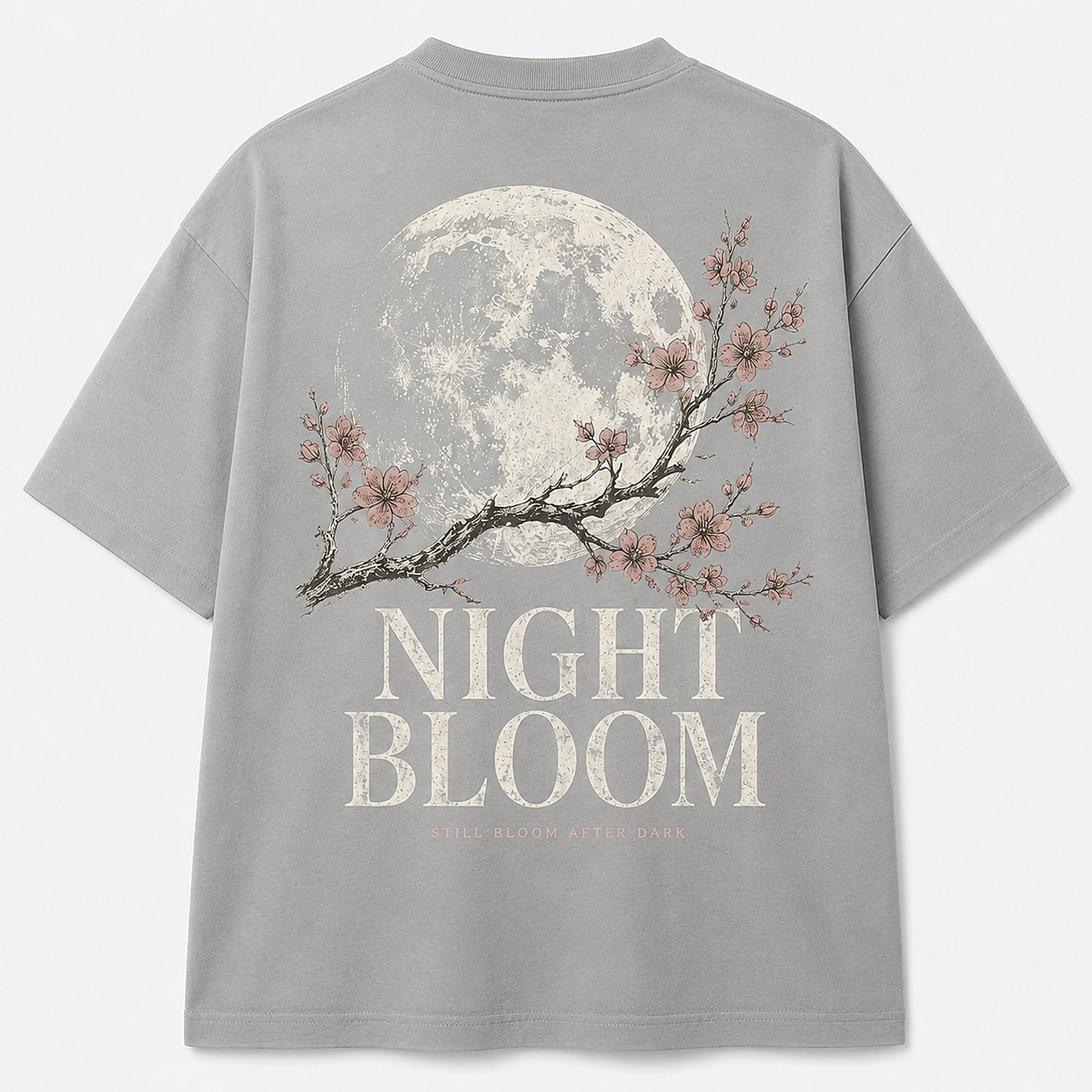 Night Bloom Tee in Light Asphalt, back product photo with large back graphic