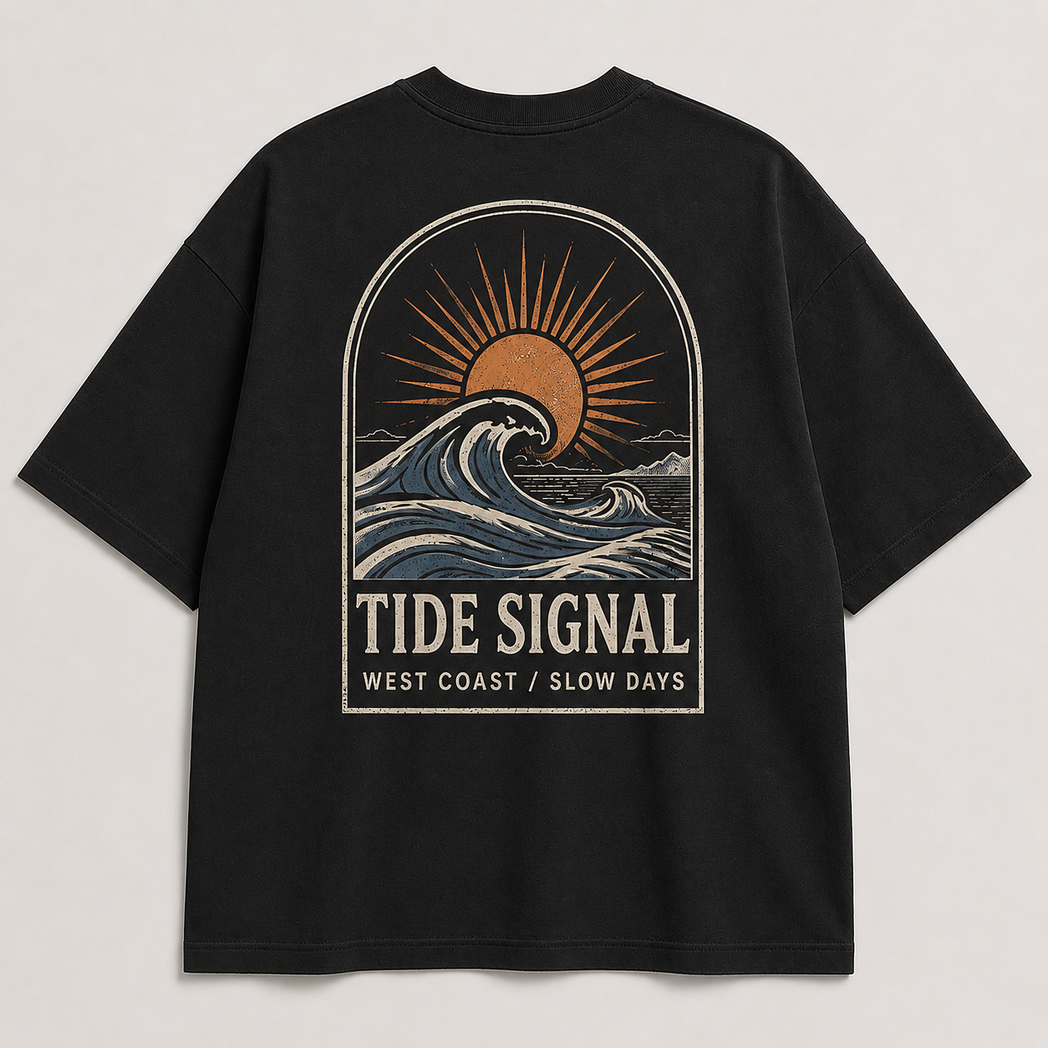 Tide Signal Tee in Black, full back product photo