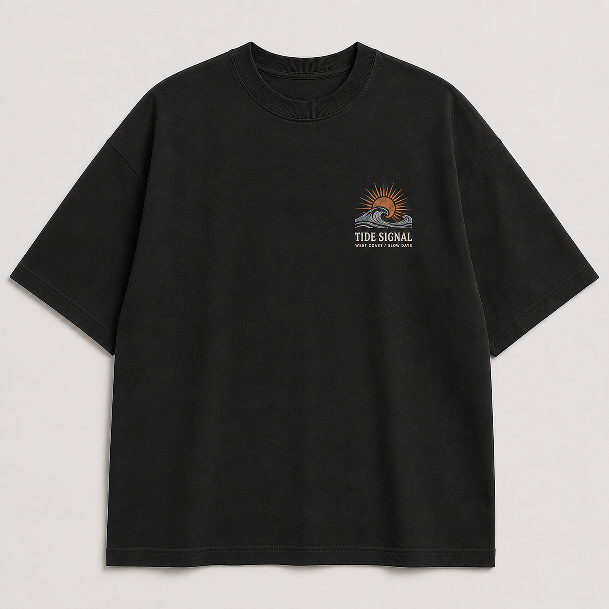 Tide Signal Tee in Black, full front product photo