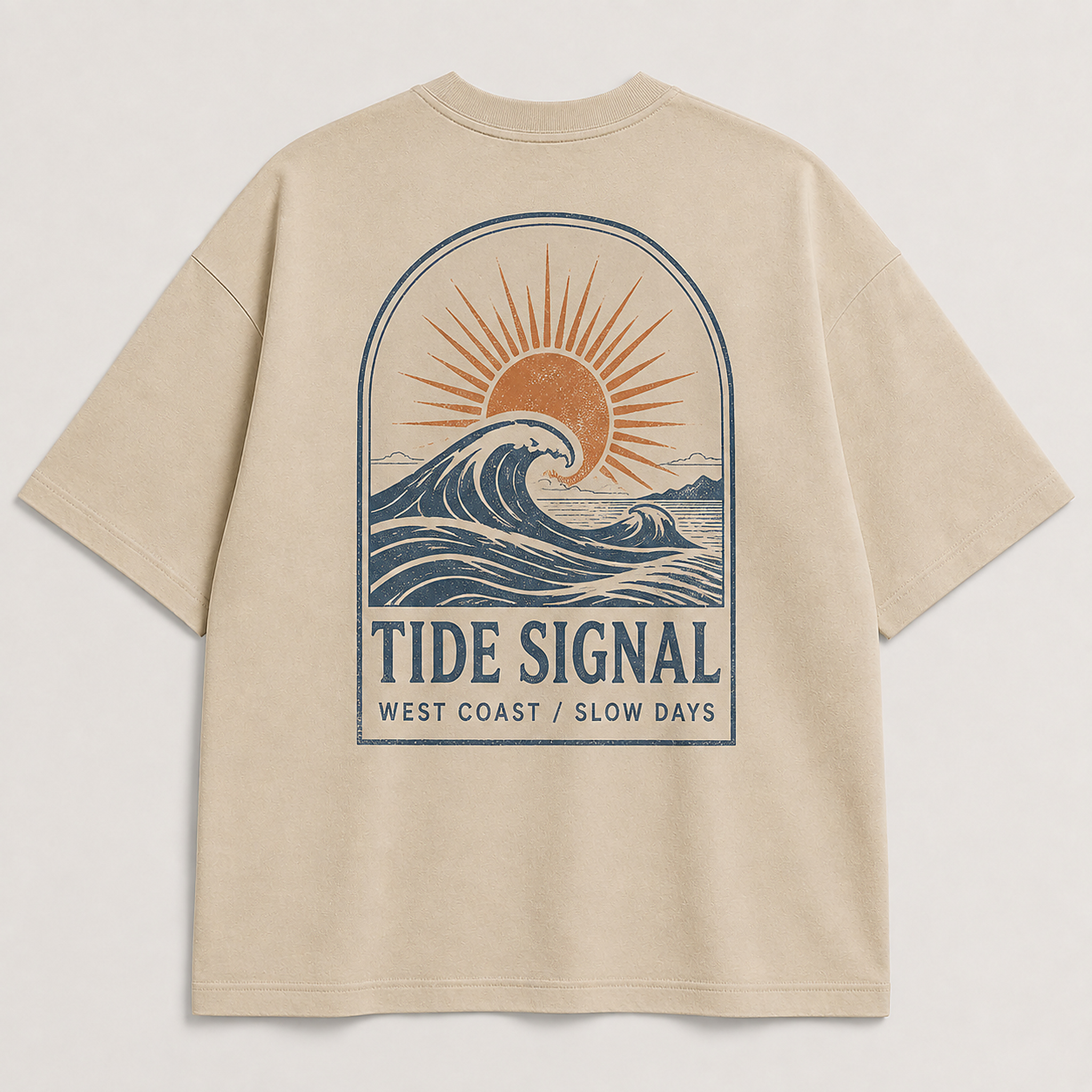Tide Signal Tee in Sand, full back product photo
