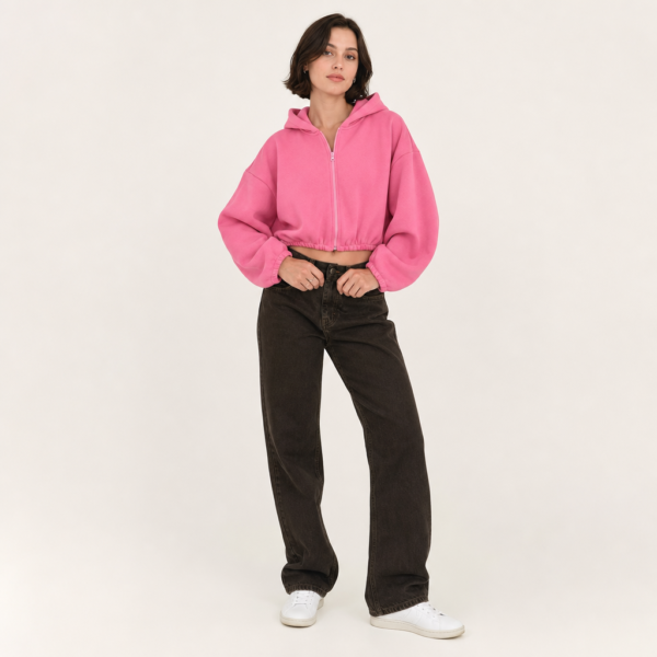 Women’s Cropped Hooded Zip Jacket with Balloon Sleeves