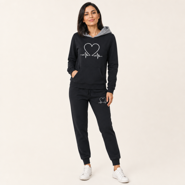 Women’s Heartbeat Graphic Hooded Tracksuit Set with Joggers
