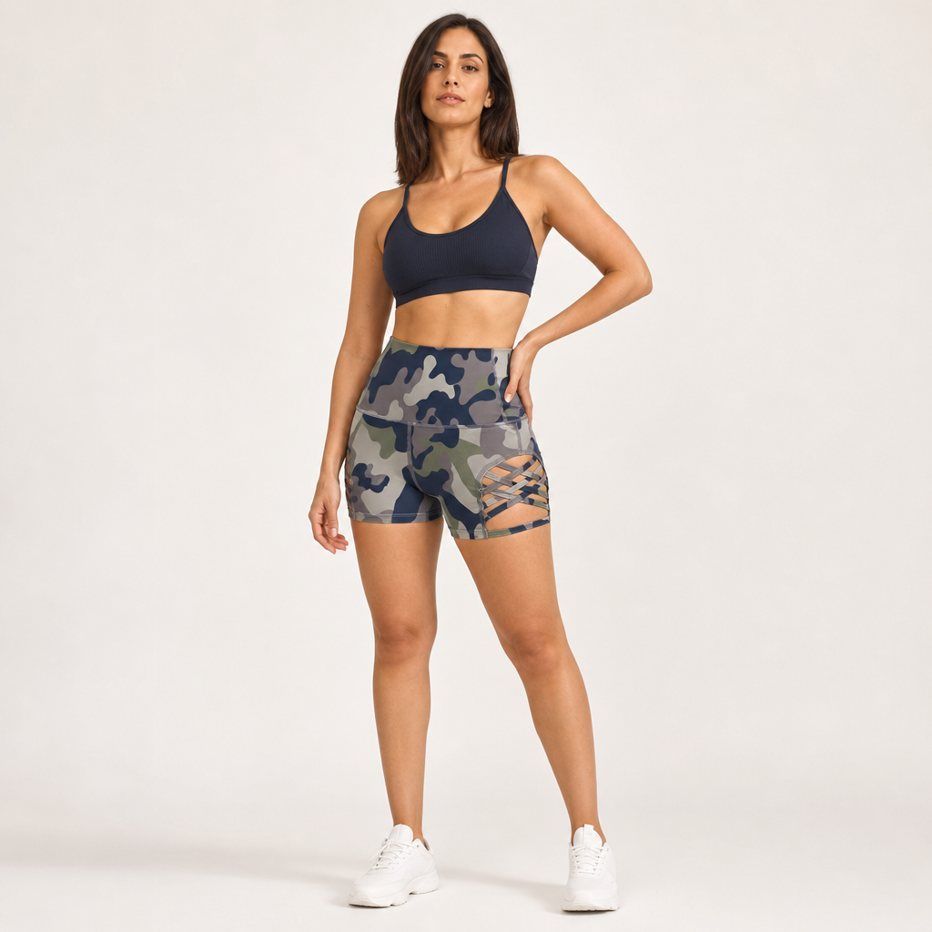 Women’s High Waist Patterned Cutout Sports Shorts