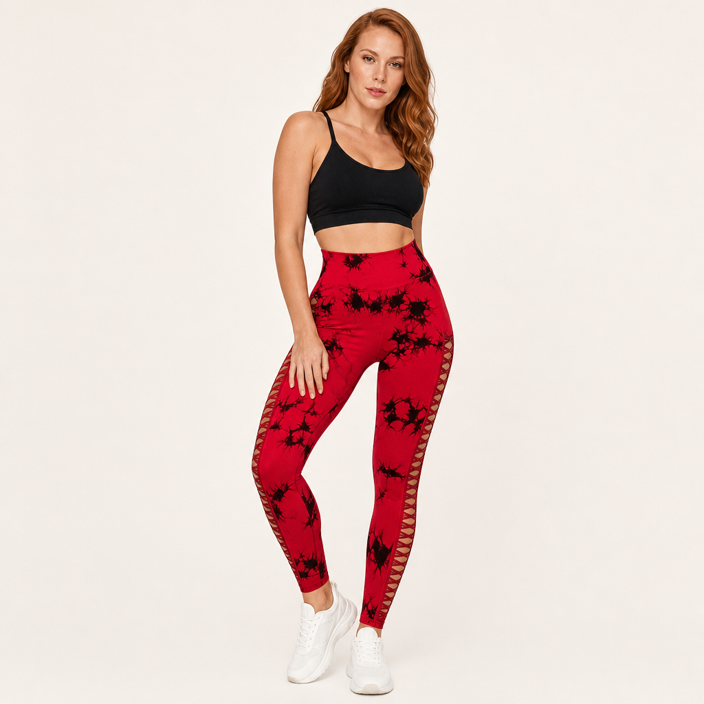 Women’s High-Waisted Tie-Dye Lace-Up Side Leggings