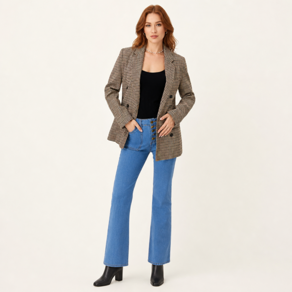Women’s Houndstooth Double-Breasted Lapel Blazer