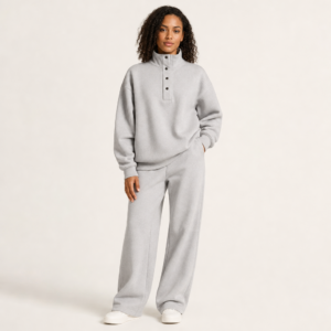 Women’s Oversized High Neck Snap Placket Sweatshirt Trousers Set