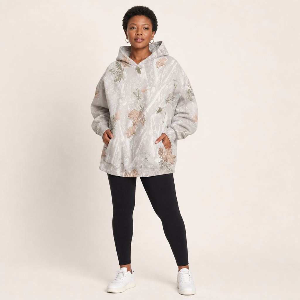 Women’s Oversized Hooded Woodland Print Pullover