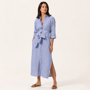 Women’s Patterned Shirt Dress with Belt and Button Front