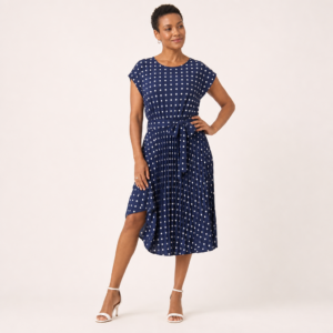 Women’s Polka Dot Short Sleeve Pleated Midi Dress
