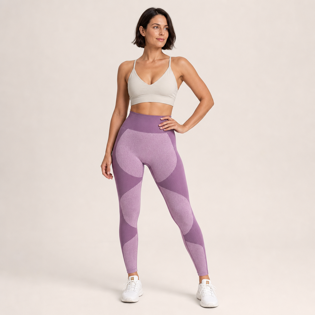 Women’s Ribbed Colour-Block High-Waisted Seamless Leggings