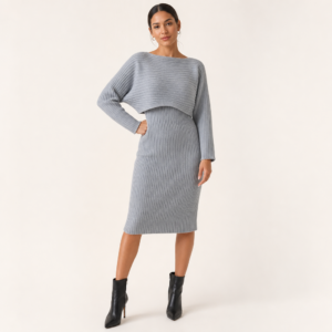 Women’s Ribbed Cropped Top and Midi Skirt Set