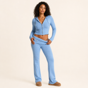 Women’s Ribbed Cropped Zip Hoodie and Trousers Co-ord Set