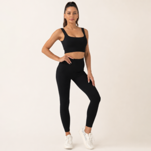 Women’s Ribbed Square Neck Crop Top and Leggings Set