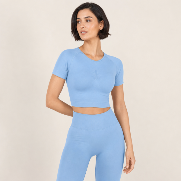 Women’s Seamless Ribbed Cropped Short Sleeve Sports Top