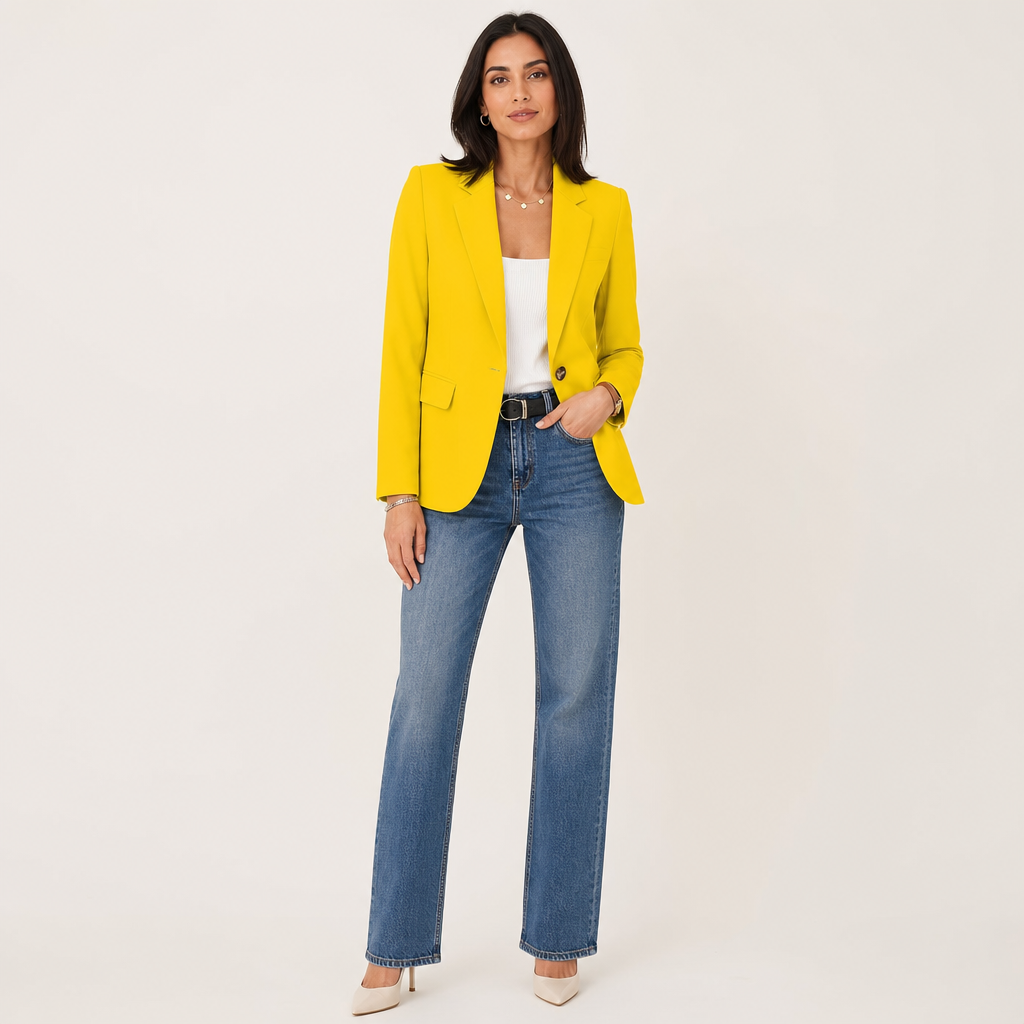 Women’s Single-Breasted Notch-Lapel Blazer with Flap Pockets