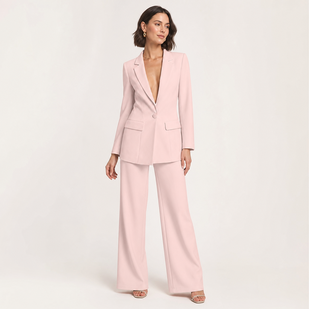 Women’s Tailored Two-Piece Suit Set with Lapels and Wide-Leg Trousers