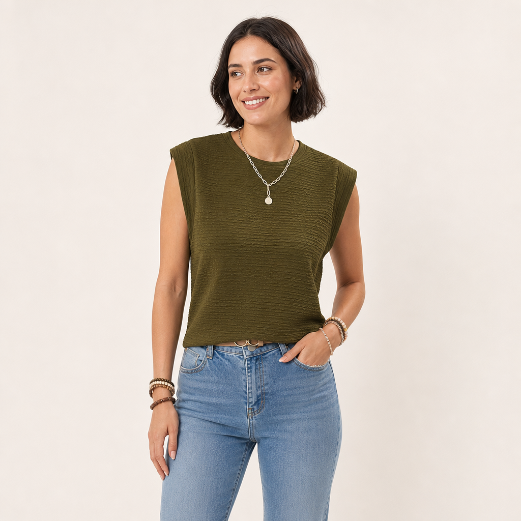 Women’s Textured Sleeveless Round Neck Top