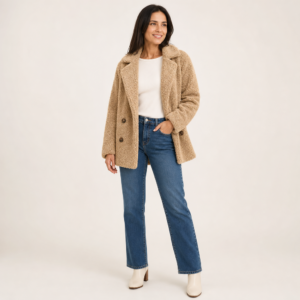 Women’s Textured Teddy Fleece Lapel Button Coat