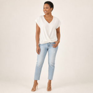 Women’s V-Neck Short-Sleeve Twist Hem T-Shirt