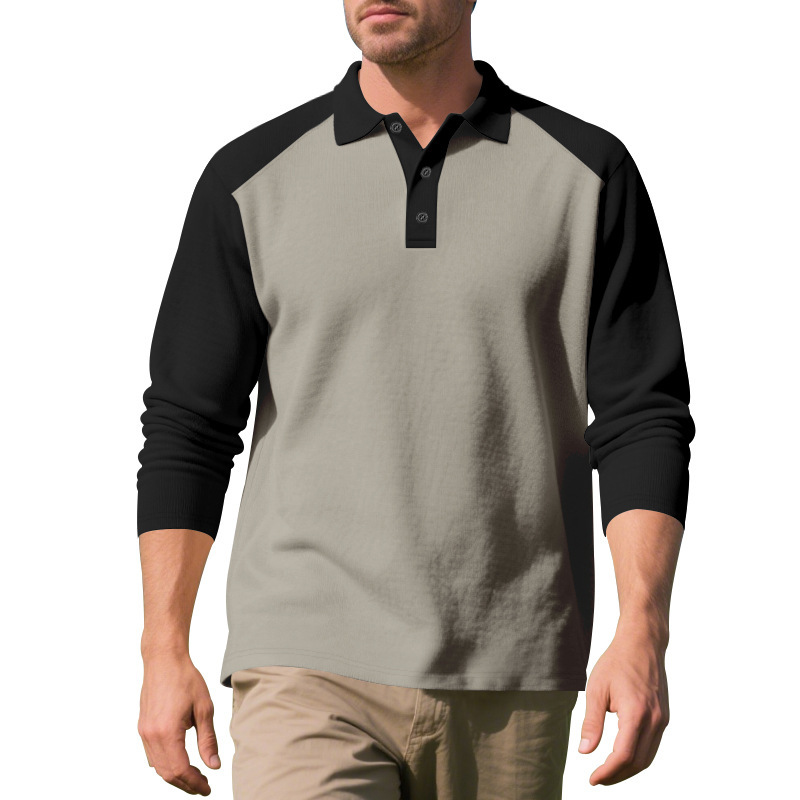 Men’s Long-Sleeve Colour-Block Pique Polo Shirt