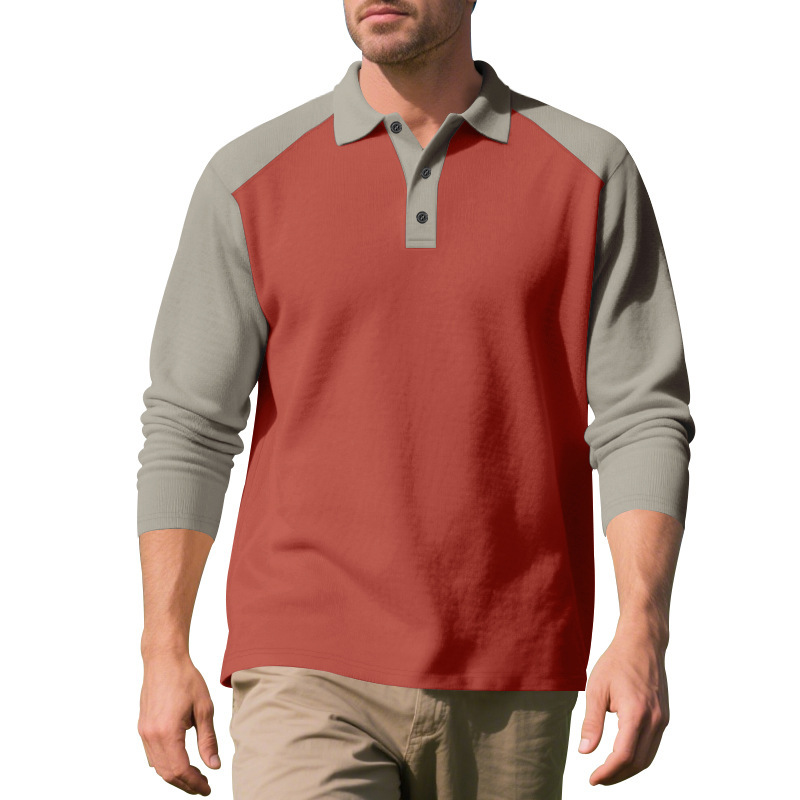 Men’s Long-Sleeve Colour-Block Pique Polo Shirt