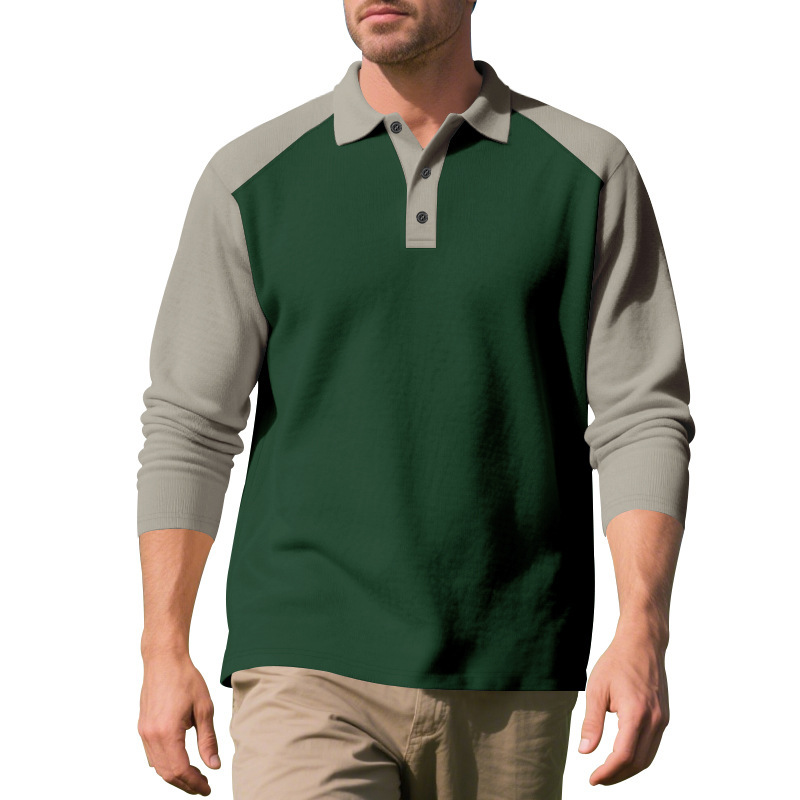 Men's Long-Sleeve Contrast Polo Shirt