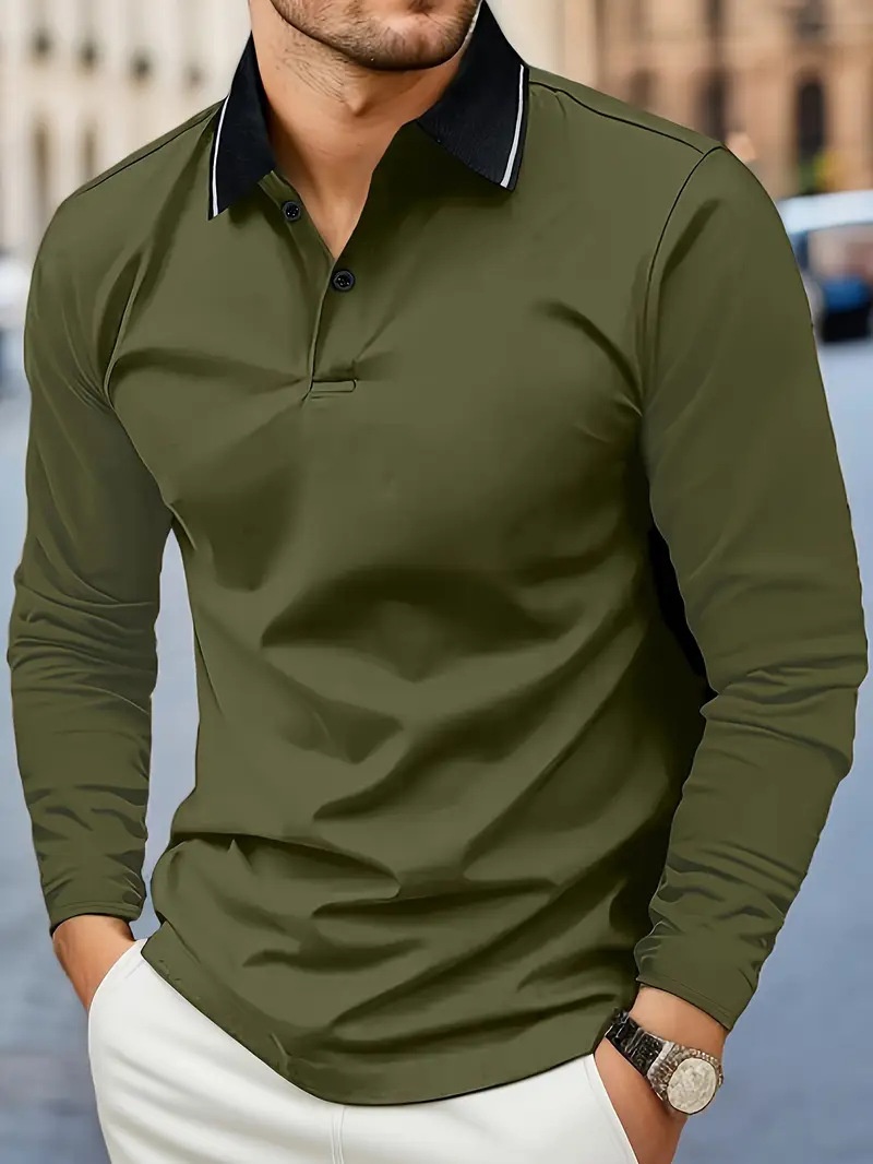 Men’s Long Sleeve Contrast Trim Polo Shirt