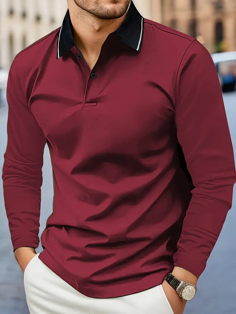 Men’s Long Sleeve Contrast Trim Polo Shirt