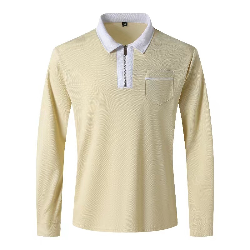 Men’s Long Sleeve Zip Polo Shirt With Contrast Collar Pocket