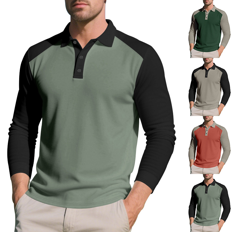 Men's Long-Sleeve Contrast Polo Shirt