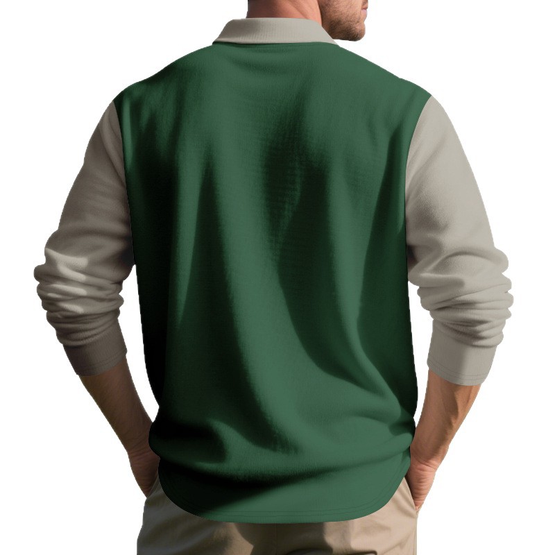 Men's Long-Sleeve Contrast Polo Shirt