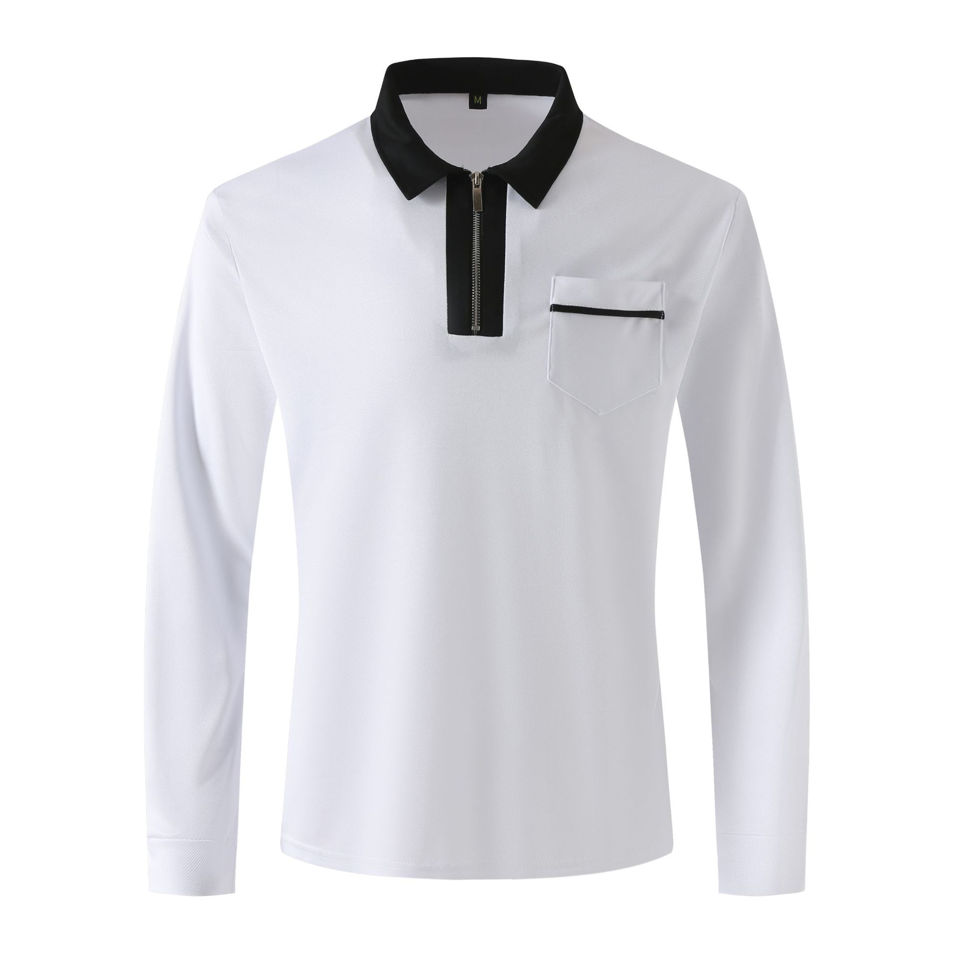 Men’s Long Sleeve Zip Polo Shirt With Contrast Collar Pocket
