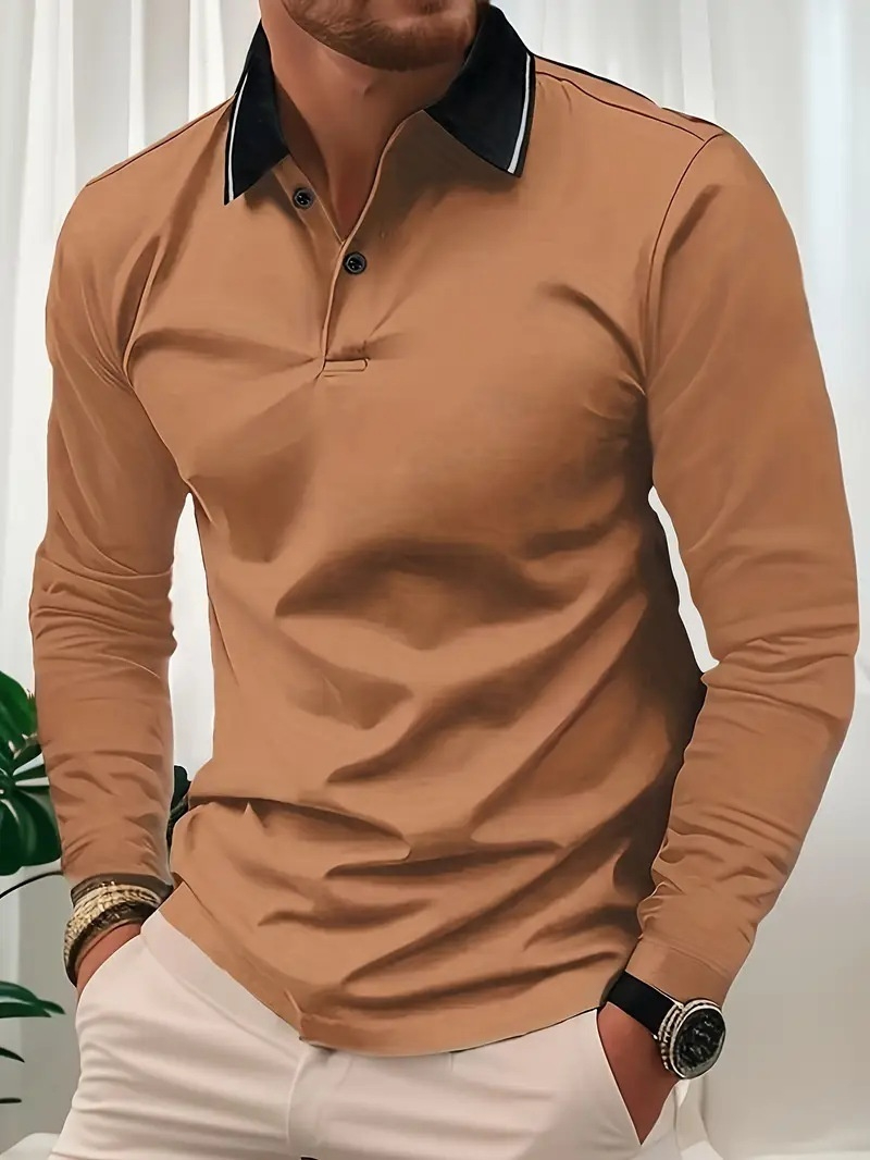Men’s Long Sleeve Contrast Trim Polo Shirt