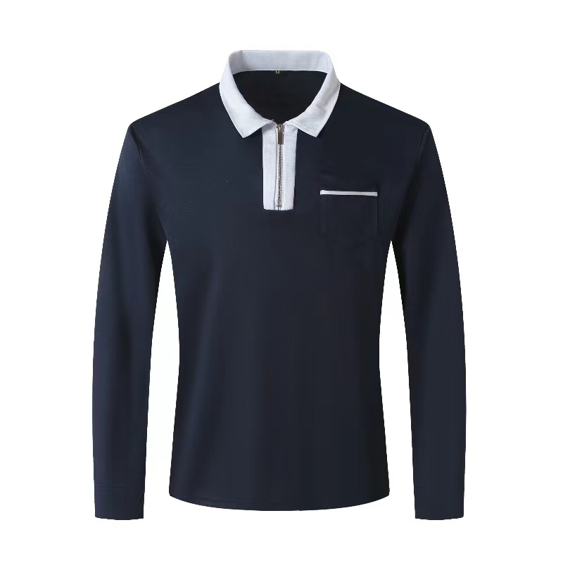 Men’s Long Sleeve Zip Polo Shirt With Contrast Collar Pocket