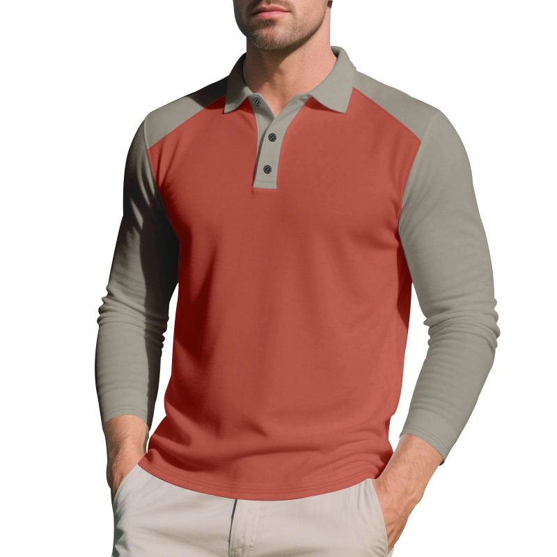 Men's Long-Sleeve Contrast Polo Shirt