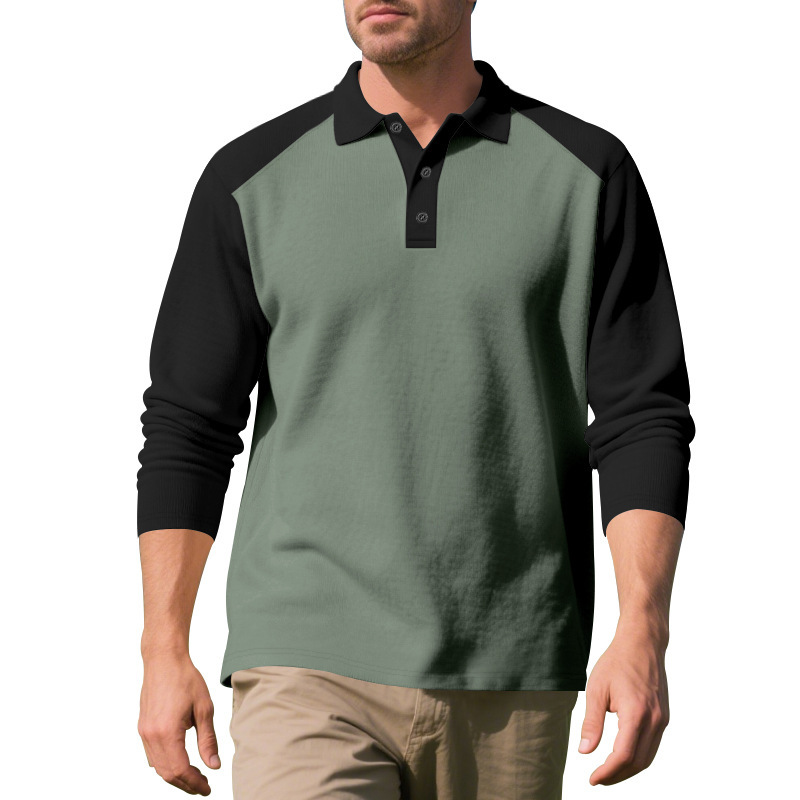 Men's Long-Sleeve Contrast Polo Shirt