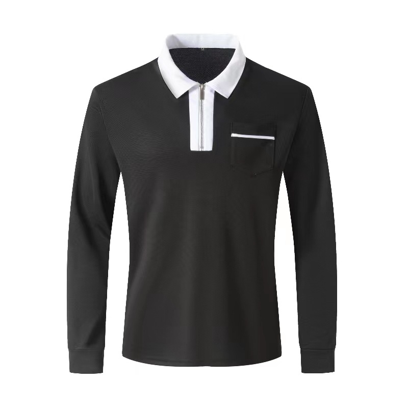 Men’s Long Sleeve Zip Polo Shirt With Contrast Collar Pocket