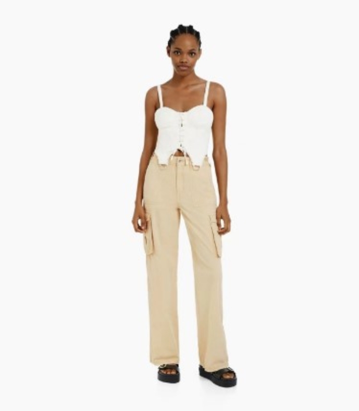 Women’s Wide-Leg Cargo Trousers with Utility Pockets