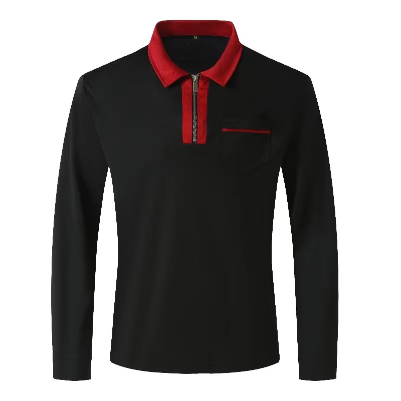 Men’s Long Sleeve Zip Polo Shirt With Contrast Collar Pocket
