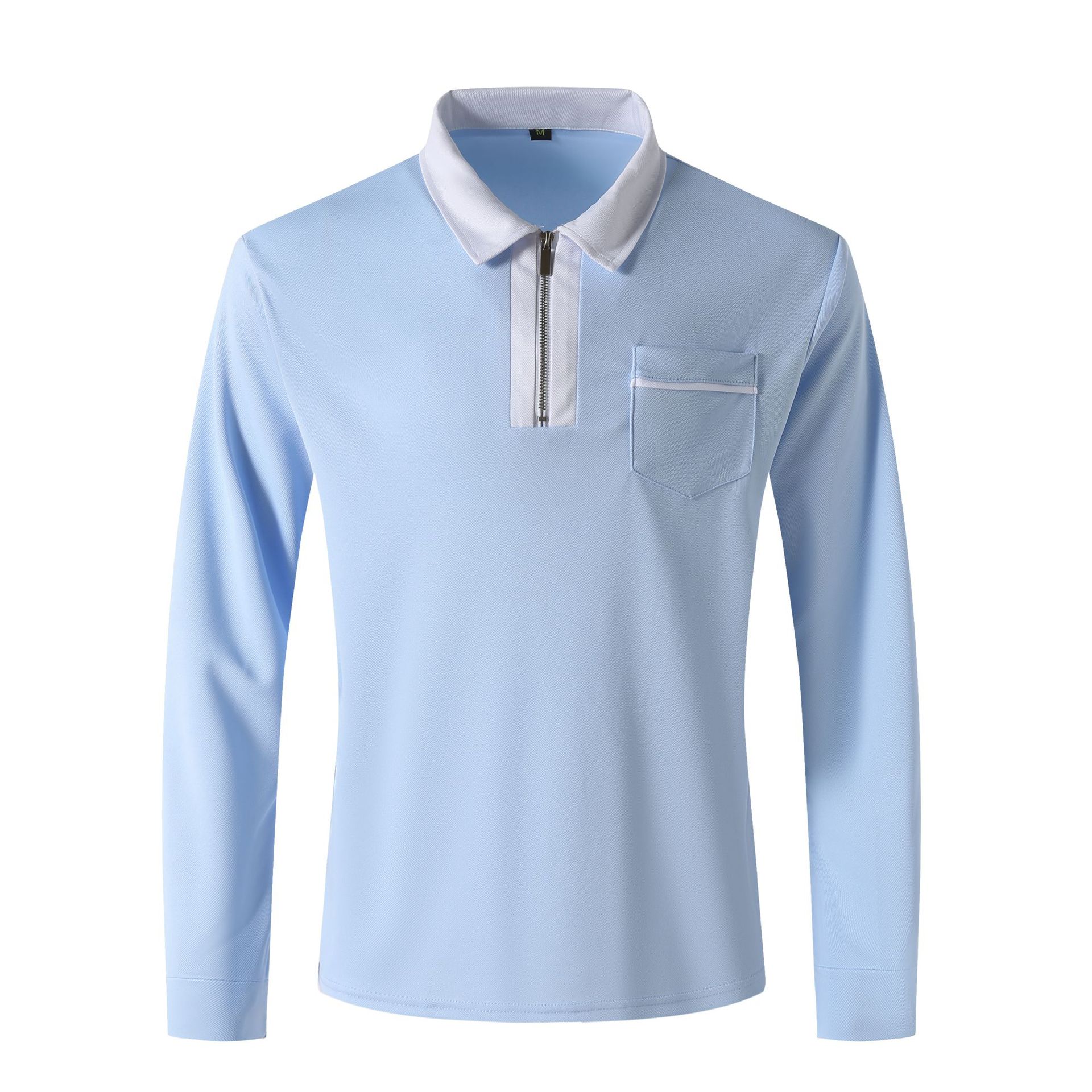 Men’s Long Sleeve Zip Polo Shirt With Contrast Collar Pocket