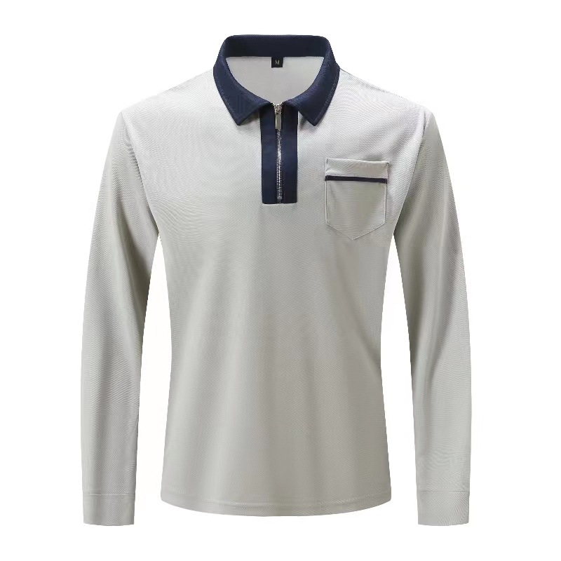 Men’s Long Sleeve Zip Polo Shirt With Contrast Collar Pocket