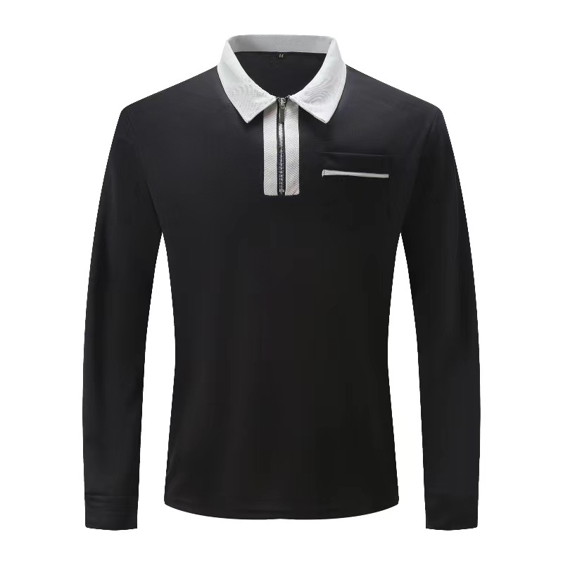 Men’s Long Sleeve Zip Polo Shirt With Contrast Collar Pocket