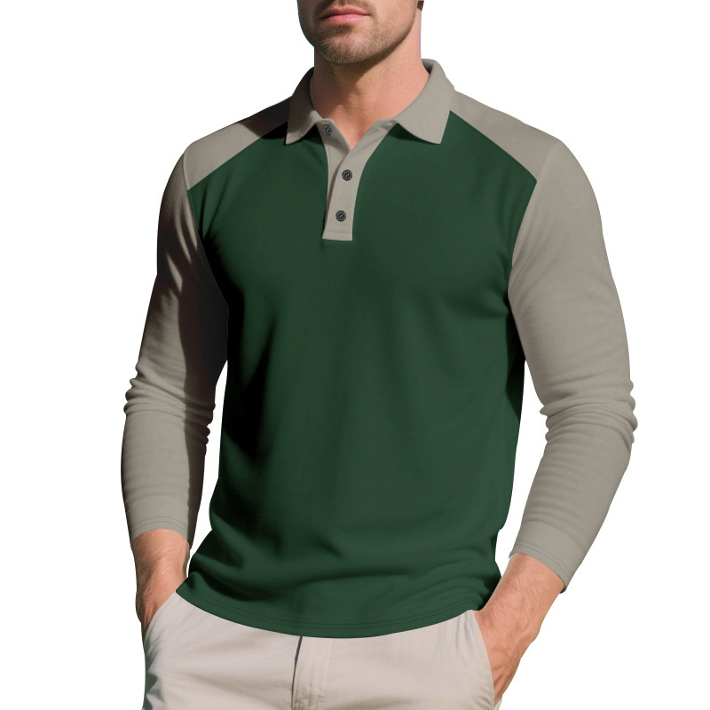 Men's Long-Sleeve Contrast Polo Shirt