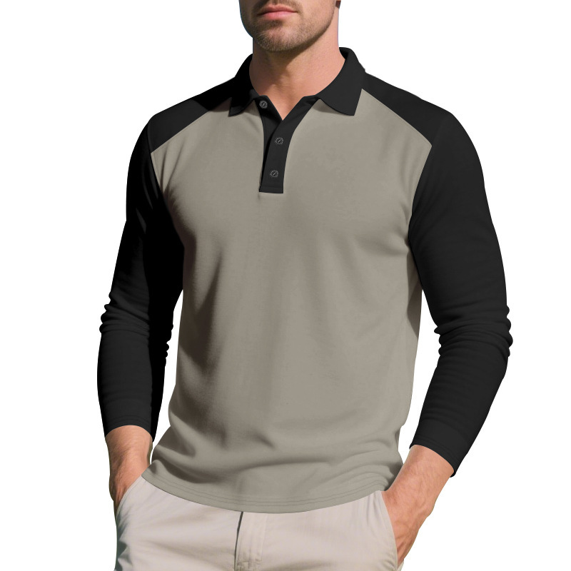Men’s Long-Sleeve Colour-Block Pique Polo Shirt