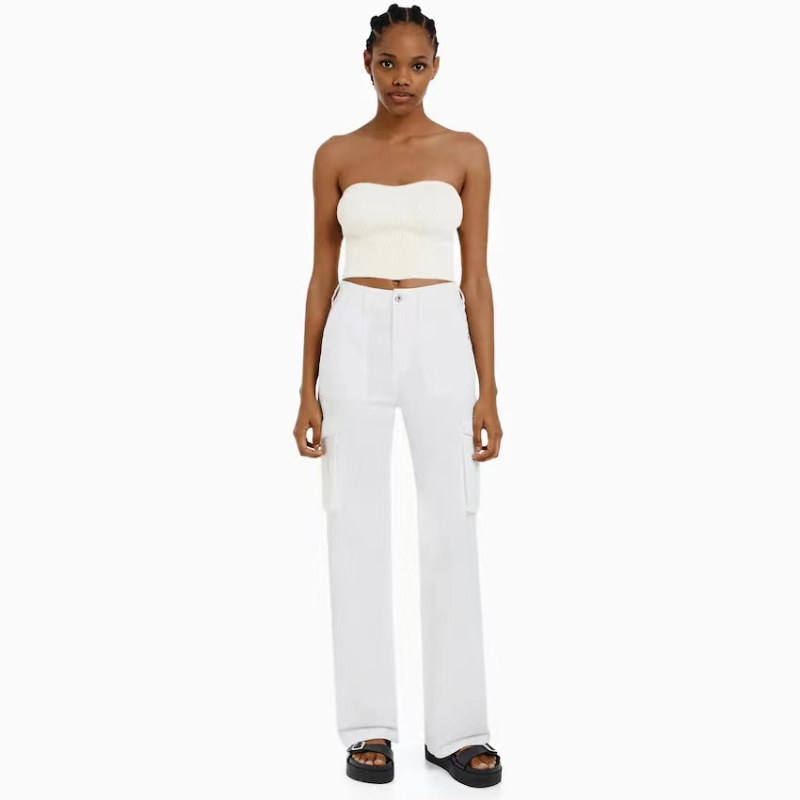 Women’s Wide-Leg Cargo Trousers with Utility Pockets