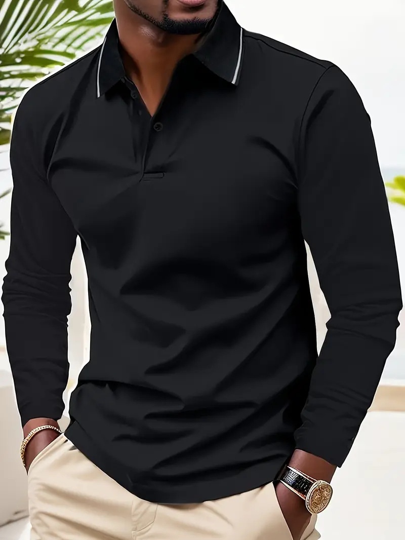 Men’s Long Sleeve Contrast Trim Polo Shirt
