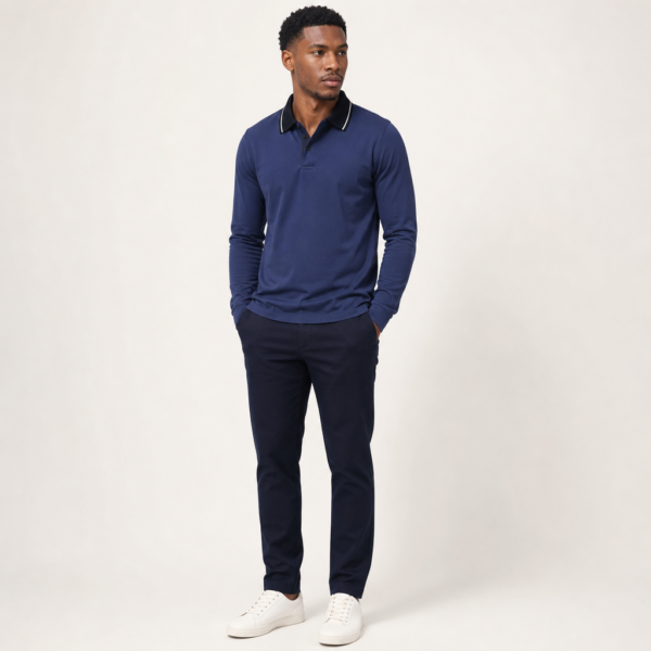 Men’s Long Sleeve Contrast Trim Polo Shirt